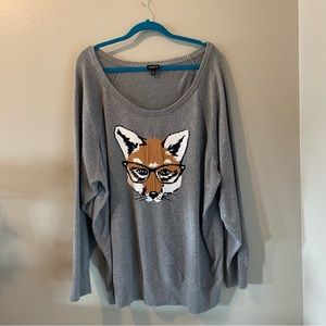 Torrid Gray Raglan Fox Print Sweater Size 4
